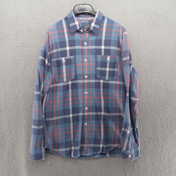 J Crew Shirt Mens Large‎ Blue Orange Plaid Flannel Larger Button Casual Sport - Picture 1 of 9